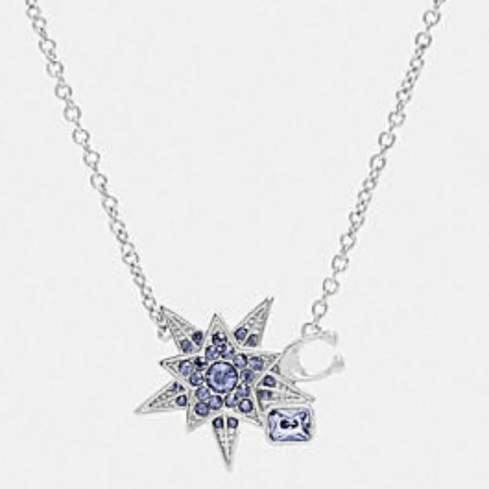 💙▪️Coach ▪️Signature Silver Blue Star Necklace W/ Swarovski Crystals